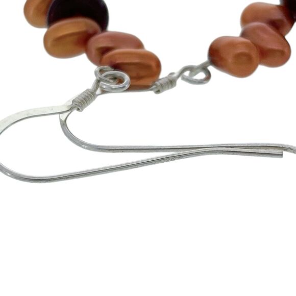 Vintage Sterling Silver 925 Orange Pearl Glass Beaded Dangle Earrings - Picture 3 of 5